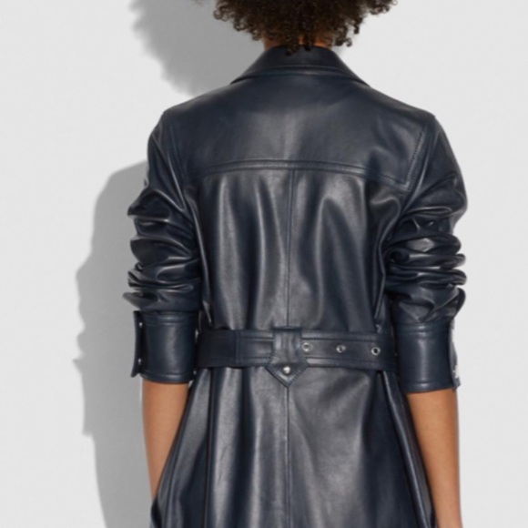 COACH 1941 MADE IN ITALY 🇮🇹 LAMB LEATHER SPORTY TRENCH COAT NAVY BLUE SIZE US 4 - Picture 7 of 16